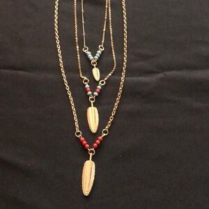 Necklace Gold Tone Feathers Handmade